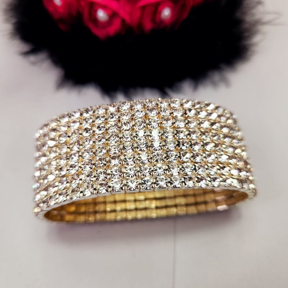 Women's Fashion Faux Rhinestone Stretch Bracelet Jewelry Silver 8 Rows Of Stones